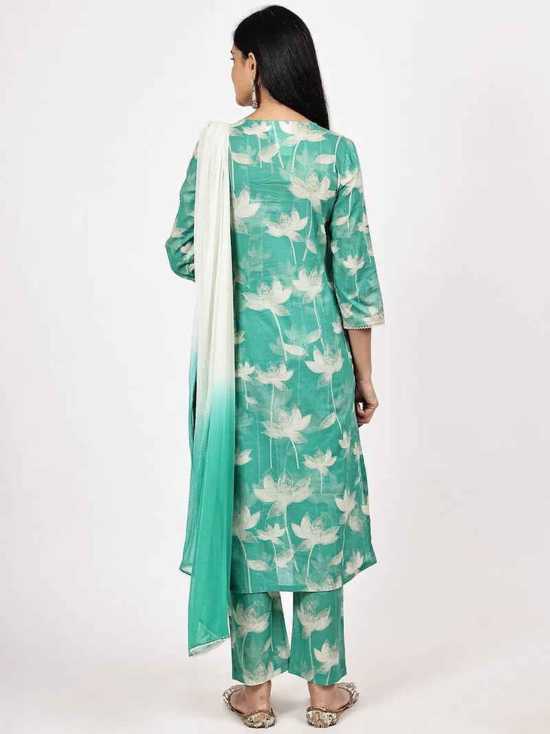 Sea Green Printed Kurta Set with Dupatta