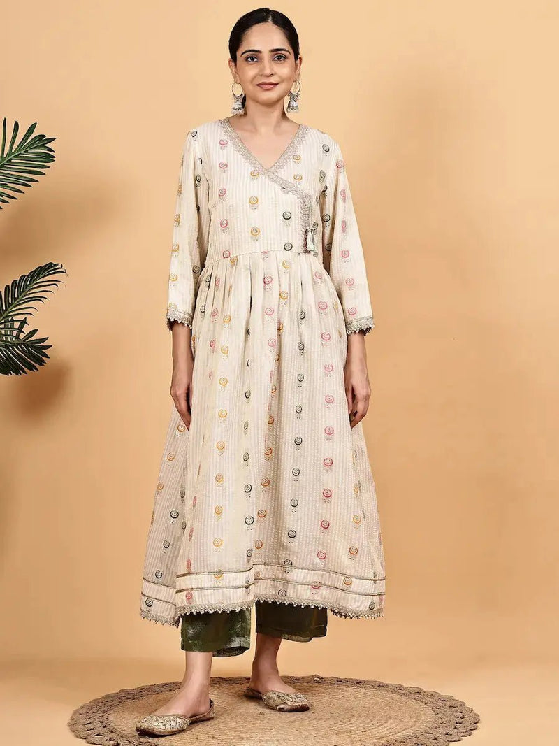 White Silk Jacquard Kurta Set with Dupatta for Women