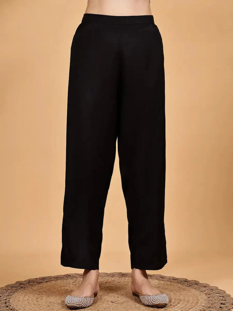 Solid Black Co-Ord Set with Embroidery- Elegant Look