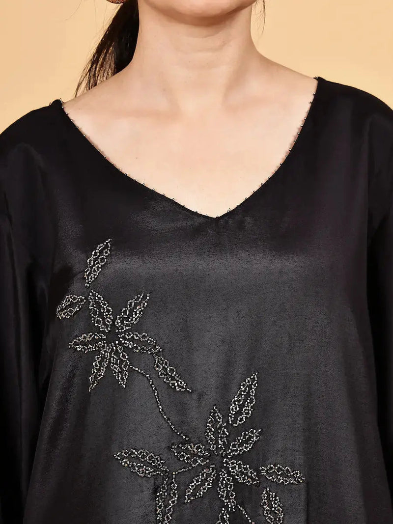 Solid Black Co-Ord Set with Embroidery- Elegant Look