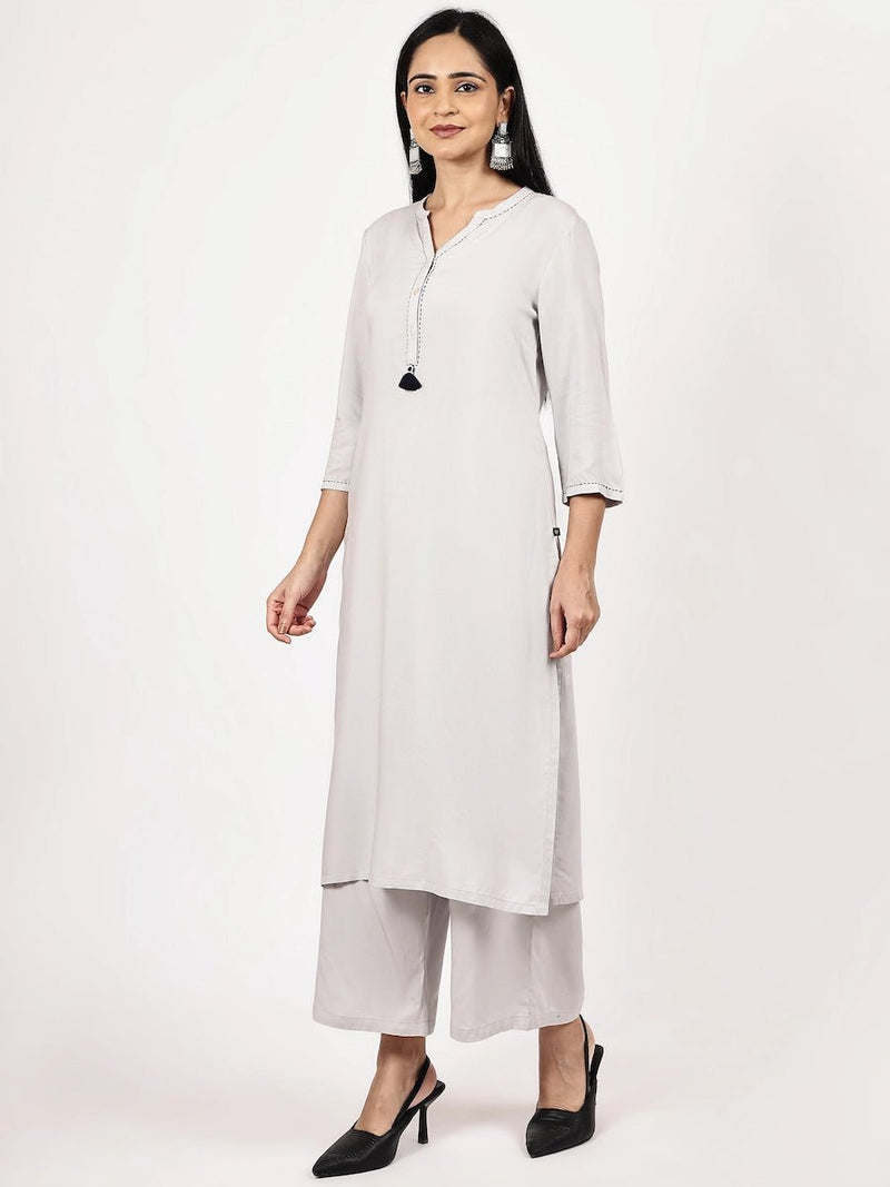 Solid off-white Kurta and Palazzo Set