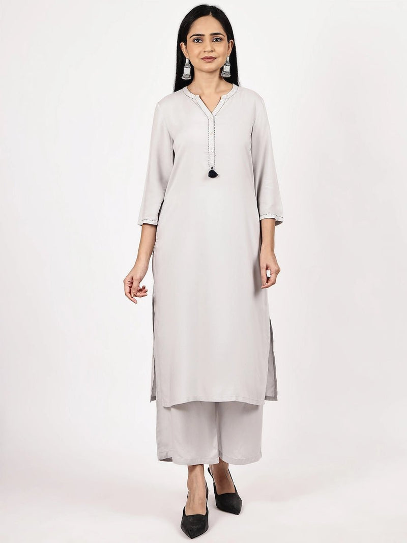 Solid off-white Kurta and Palazzo Set