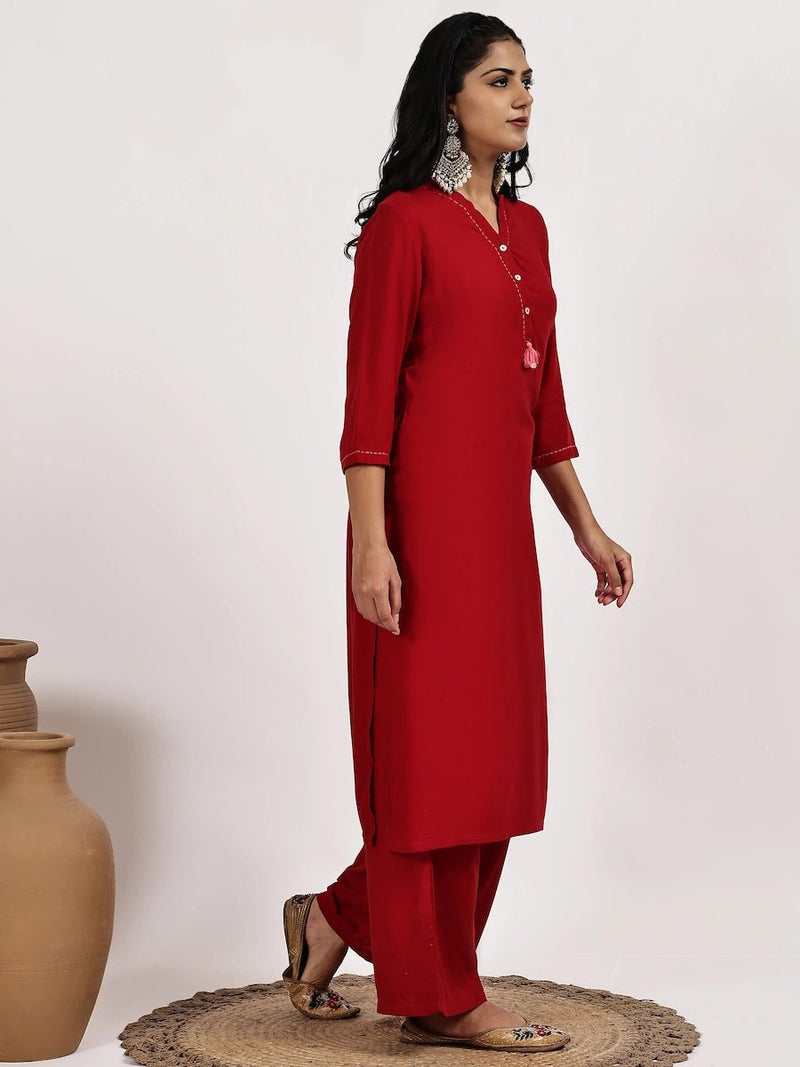 Solid red Kurta and Palazzo Set
