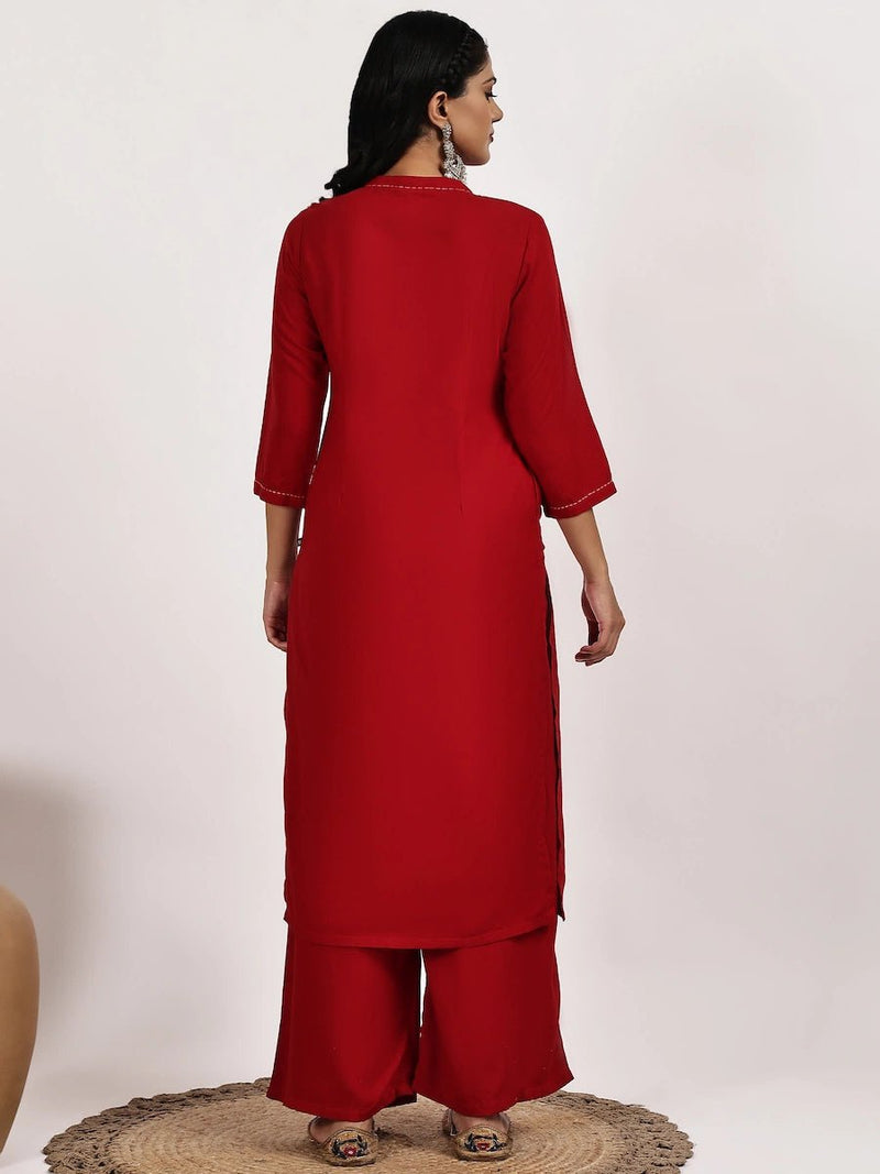 Solid red Kurta and Palazzo Set
