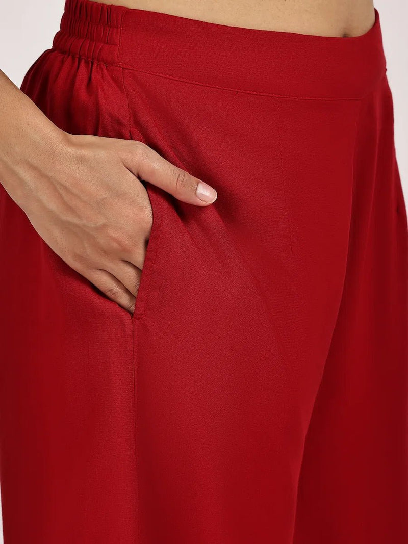 Solid red Kurta and Palazzo Set