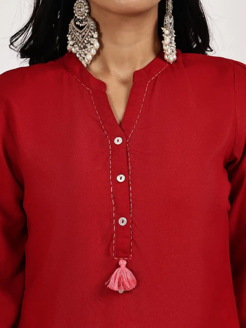 Solid red Kurta and Palazzo Set