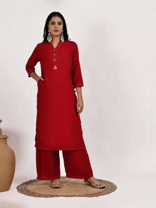 Solid red Kurta and Palazzo Set