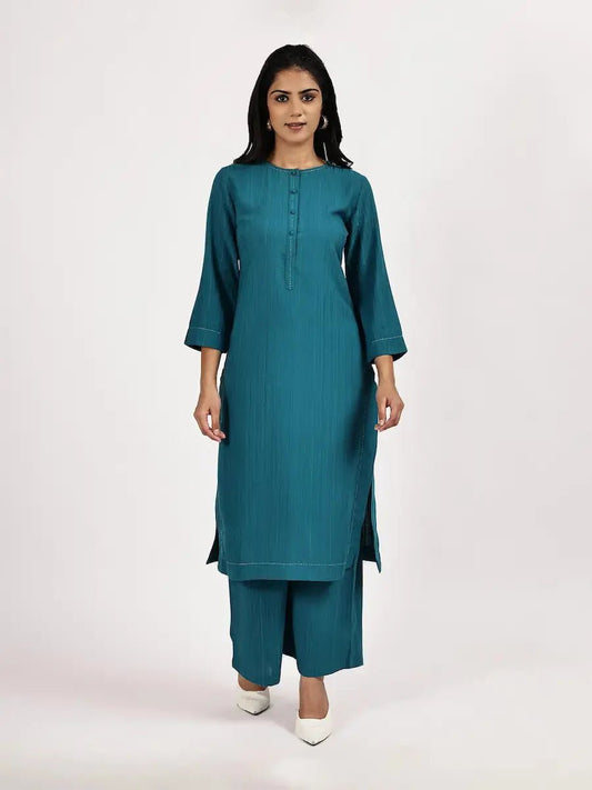Teal Blue Solid Kurta with palazzo product_color 2 Pcs Set