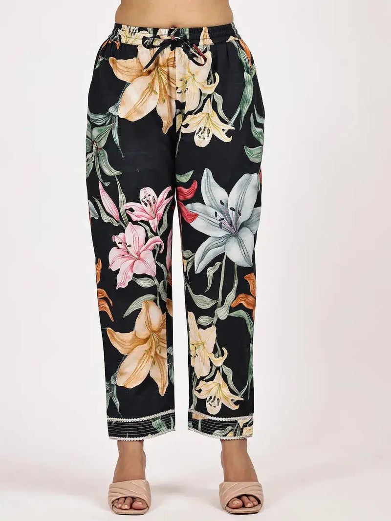 V-Neck Flared Kurta set with Vibrant Floral Print