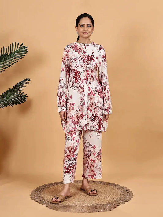White Maroon Floral Printed Co - ord Set product_color Co - ord set