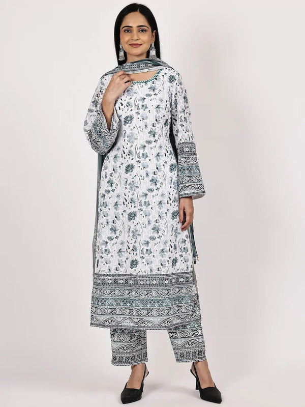 White Schiffli Embroidered Kurta Set with Digital Print product_color KURTA SET