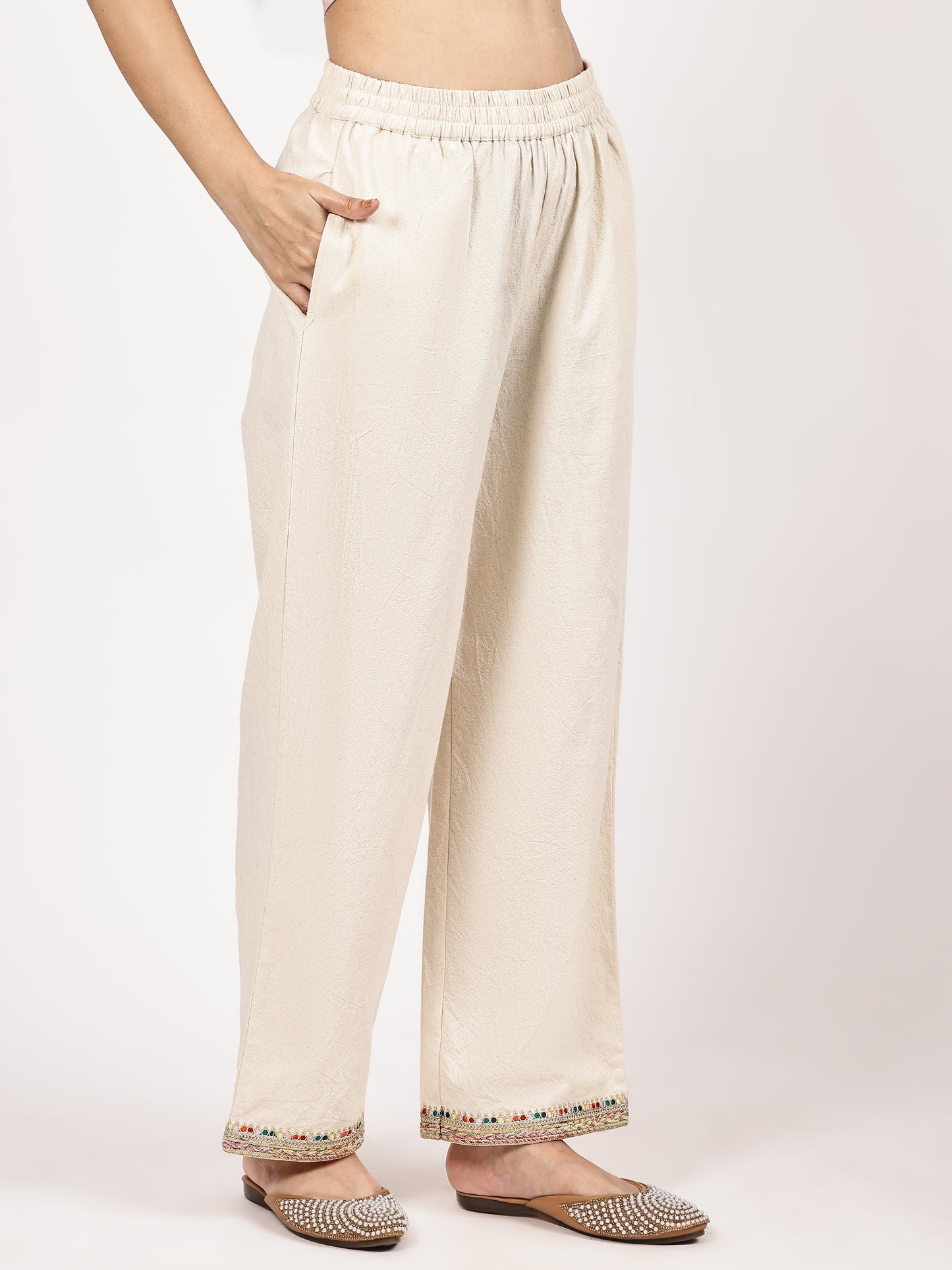 Elegant Cotton Asymmetrical Embroidered Kurta Set with Sheer Dupatta