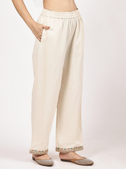 Elegant Cotton Asymmetrical Embroidered Kurta Set with Sheer Dupatta