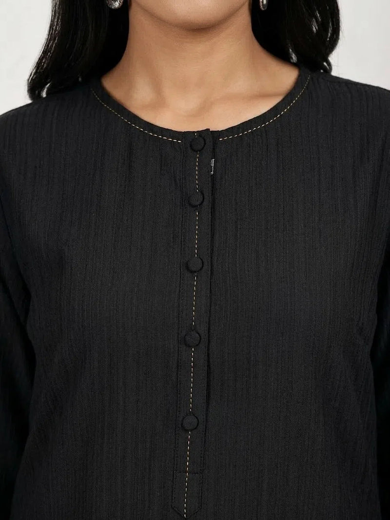 Women Solid Black Straight Kurta with Palazzo Set
