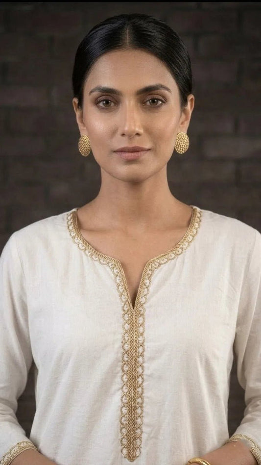 Women's Cotton Straight Kurta with Sequin Border V - Neck product_color Kurti