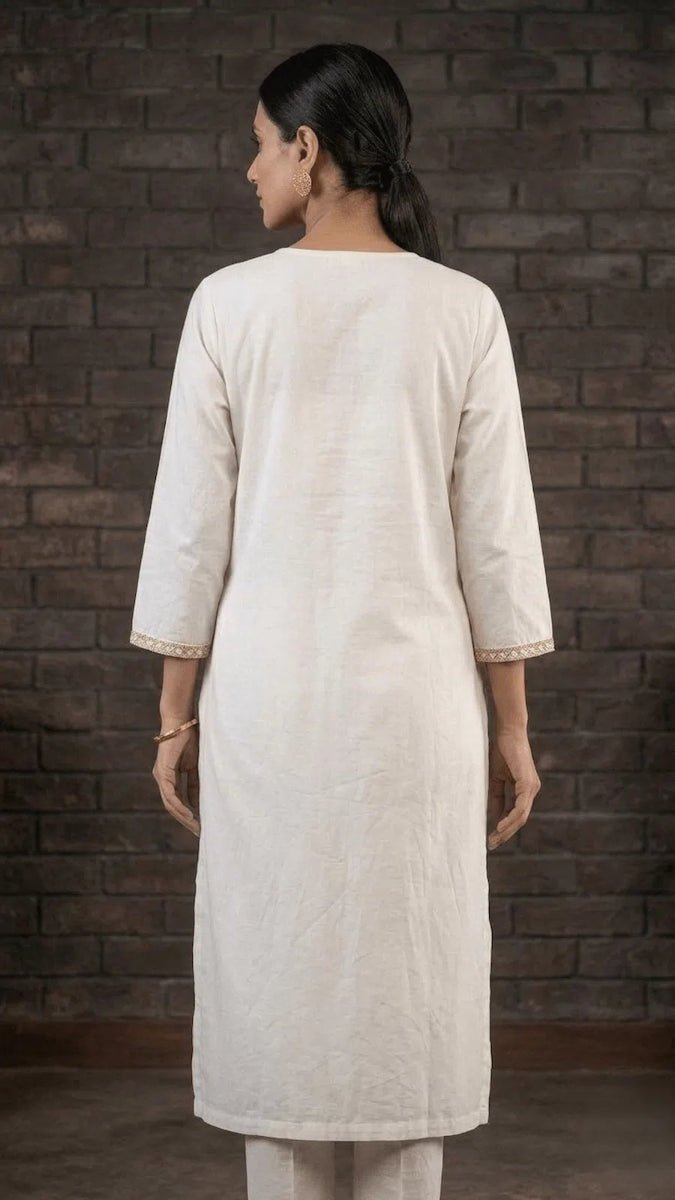 Women's Cotton Straight Kurta with Sequin Border V-Neck