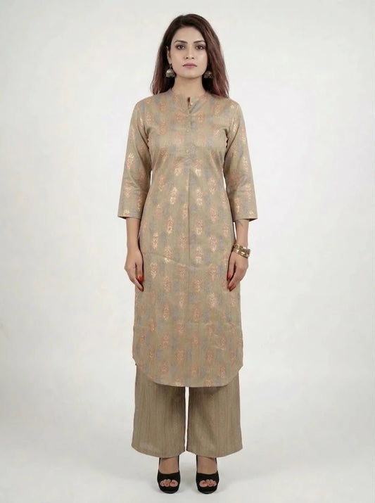 Women's Metallic Motif Straight Kurta with Palazzos product_color 2 Pcs Set