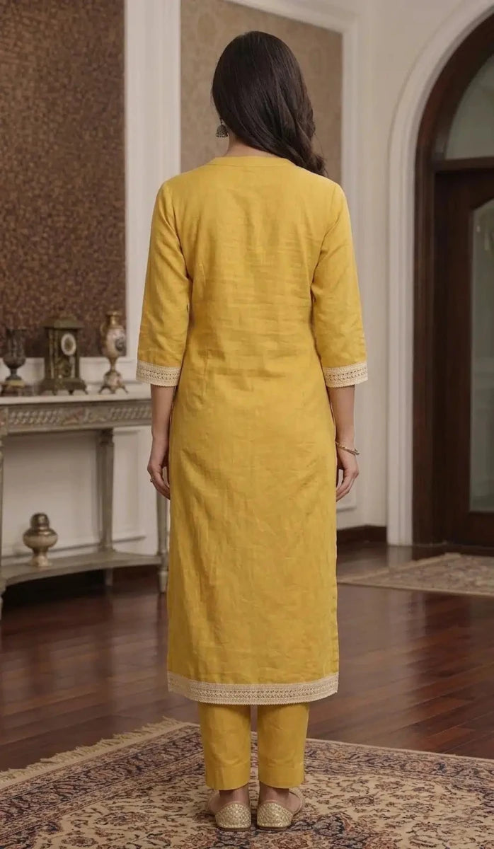 Women's Mustard Yellow Embroidered Straight Kurta