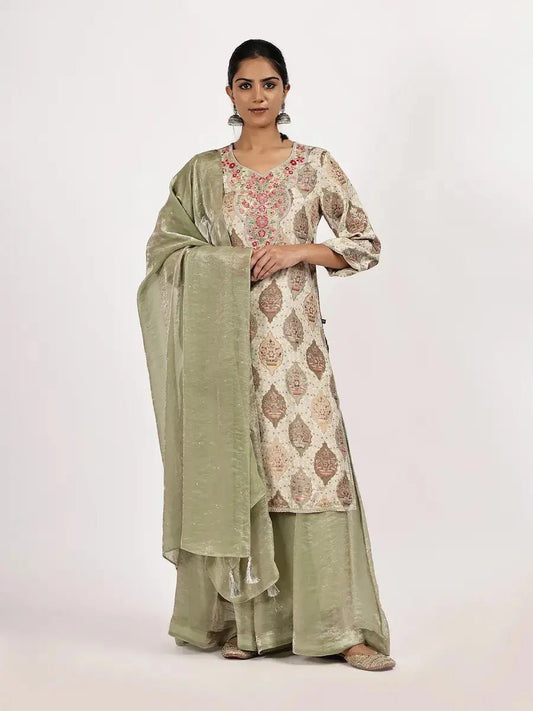 Women's Olive Kurta Set with Sharara & Dupatta product_color KURTA SET