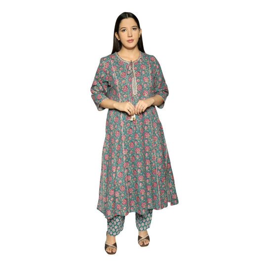 Women's Sea Green Straight Kurta Set product_color 2 Pcs Set