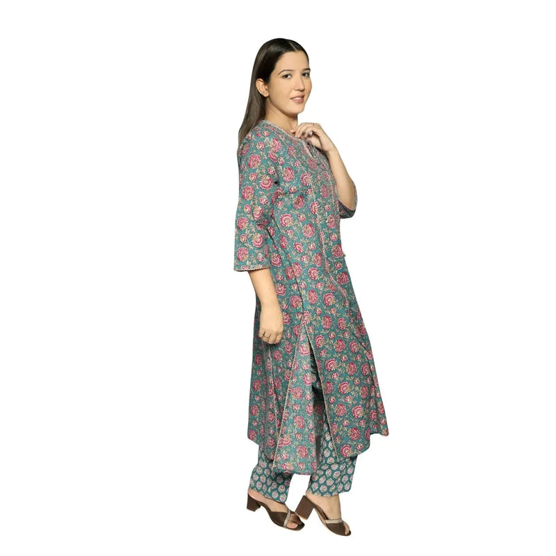 Women's Sea Green Straight Kurta Set